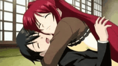 Man And Woman Hugging Red Hair Black Hair GIF