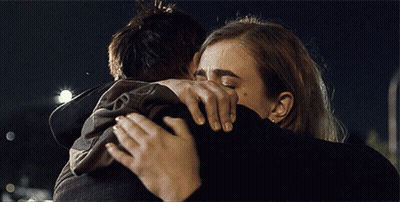 Man And Woman Hugging, Woman Covering Face GIF