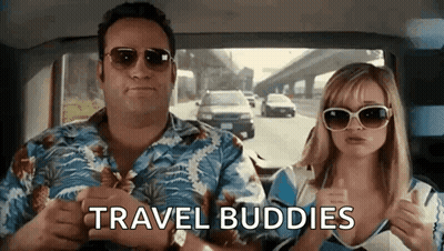 Man And Woman In Back Seat Saying Travel Buddies GIF