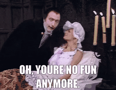 Man And Woman In Bed Saying Oh Youre No Fun Anymore GIF