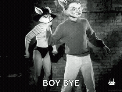 Man And Woman In Black And White Saying Boy Bye GIF