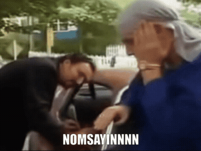Man And Woman In Car Saying Nomsayinnn GIF