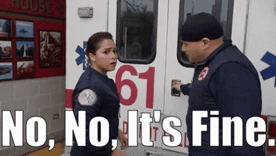 Man And Woman In Front Of Ambulance Saying No No It's Fine GIF