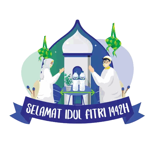 Man And Woman In Front Of Selamat Idul Fitri Sign Sticker