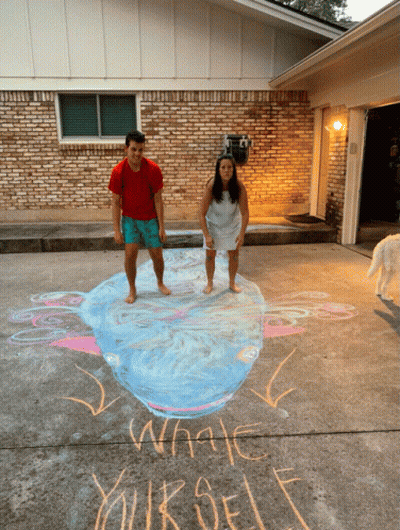 Man And Woman In Front Of Whale Chalk Drawing Saying Make Yourself GIF