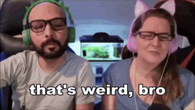 Man And Woman In Headphones And Glasses Saying That's Weird Bro GIF