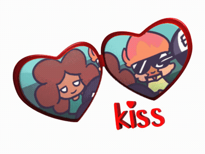 Man And Woman In Hearts Saying Kiss GIF