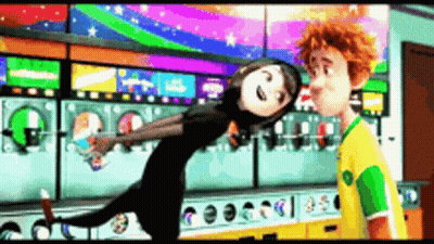 Man And Woman In Laundromat Cartoon GIF