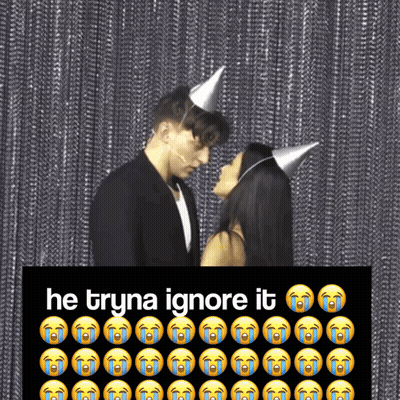 Man And Woman In Party Hats Kissing He Tryna Ignore It GIF