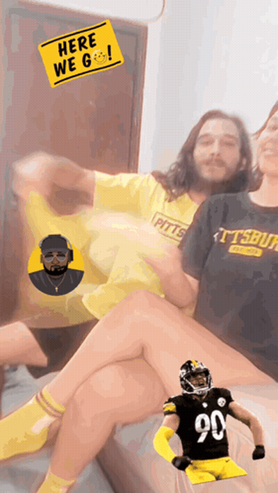 Man And Woman In Pittsburgh Jerseys GIF