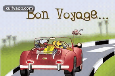 Man And Woman In Red Car Bon Voyage GIF