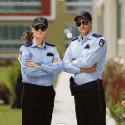 Man And Woman In Security Uniforms Standing Together GIF