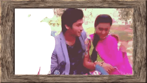 Man And Woman In Wooden Frame Sticker