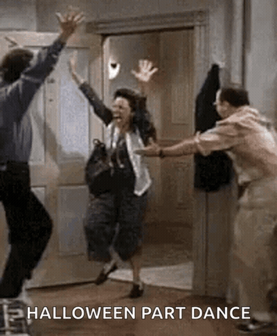 Man And Woman Jumping In Doorway GIF
