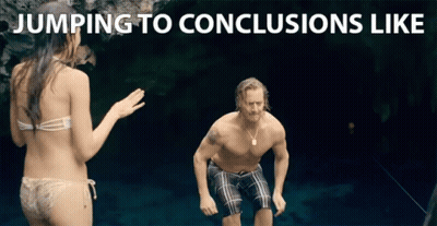 Man And Woman Jumping To Conclusions GIF