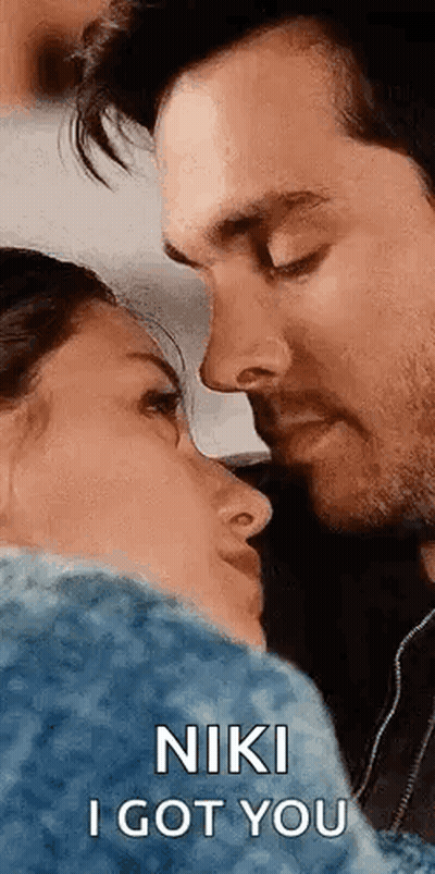 Man And Woman Kissing Eyes Closed Saying Niki I Got You GIF