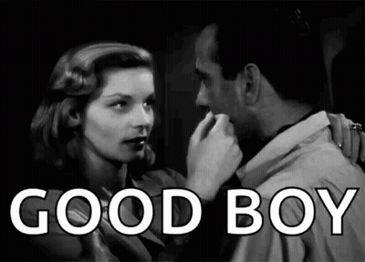 Man And Woman Kissing In Black And White Photo Saying Good Boy GIF