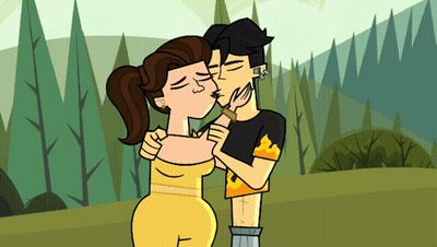 Man And Woman Kissing In Front Of Trees GIF