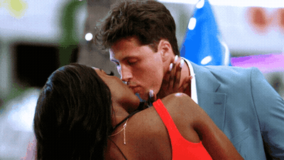 Man And Woman Kissing In Party Hat GIF