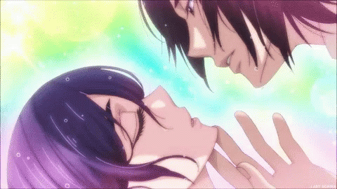 Man And Woman Kissing In Rainbow Background GIF