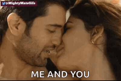 Man And Woman Kissing Saying Me And You GIF