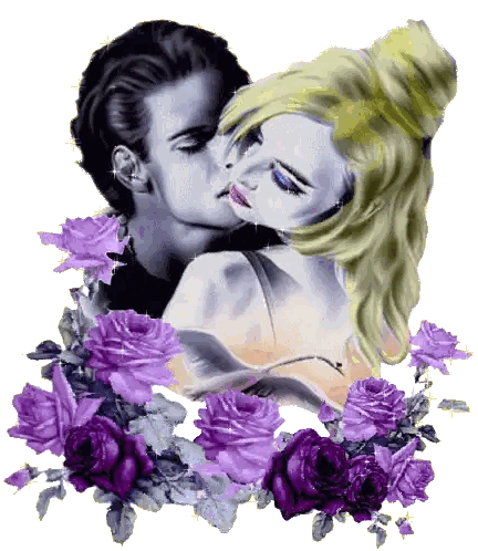 Man And Woman Kissing Surrounded By Purple Flowers Sticker