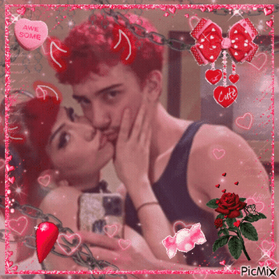 Man And Woman Kissing With Heart Saying Awesome GIF