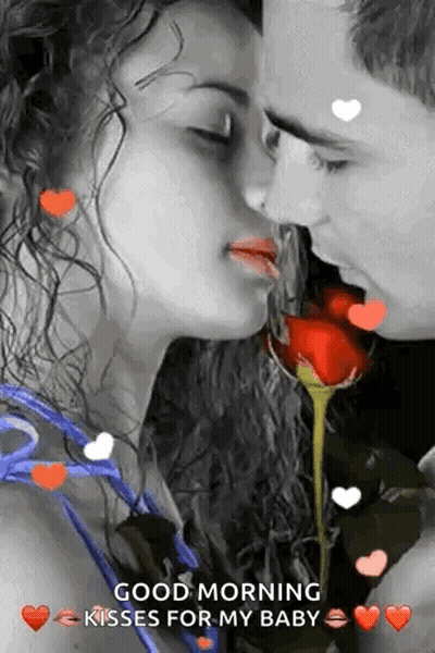 Man And Woman Kissing With Rose GIF