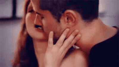 Man And Woman Kissing Woman Touching Man's Face GIF