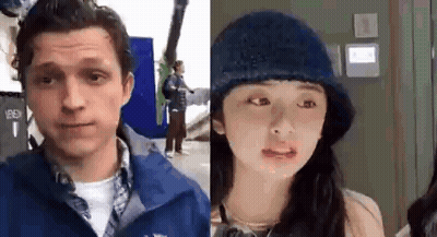 Man And Woman Looking At Camera Woman In Blue Hat GIF