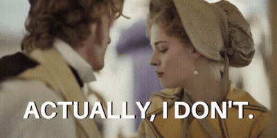 Man And Woman Looking At Each Other Saying Actually I Don't GIF