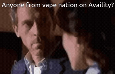 Man And Woman Looking At Each Other Saying Anyone From Vape Nation On Availity GIF