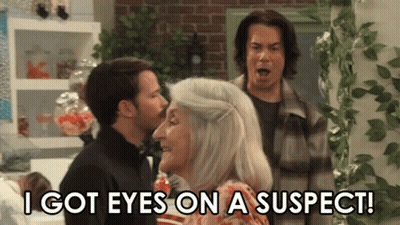 Man and Woman Looking at Each Other Saying I Got Eyes on a Suspect
