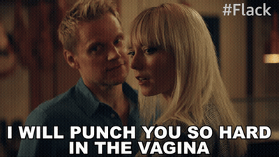 Man And Woman Looking At Each Other Saying I Will Punch You So Hard In The Vagina GIF