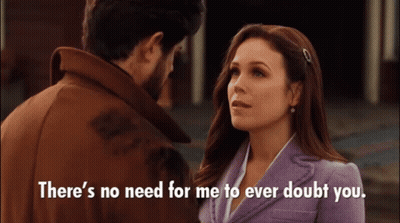 Man And Woman Looking At Each Other Saying There's No Need For Me To Ever Doubt You GIF