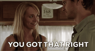 Man And Woman Looking At Each Other Saying You Got That Right GIF