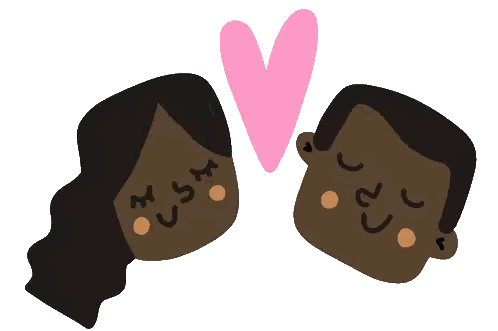 Man And Woman Looking At Each Other With Pink Heart Sticker