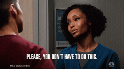 Man And Woman Looking At Each Other Woman Says Please You Don't Have To Do This GIF