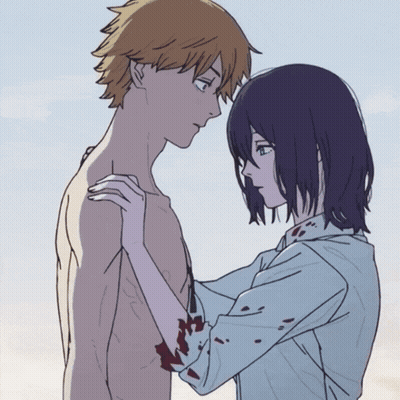 Man And Woman Looking, Blood On Her Arm GIF