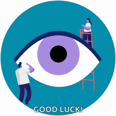 Man And Woman Looking Into Large Eye Good Luck GIF
