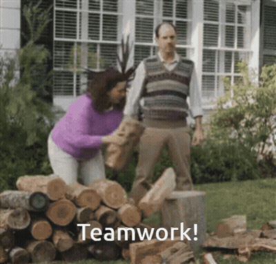 Man And Woman Next To Logs With Teamwork GIF