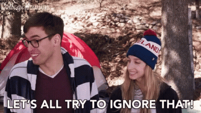 Man And Woman Next To Tent Let's All Try To Ignore That GIF