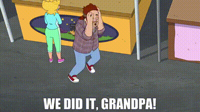 Man And Woman Next To We Did It Grandpa Sign GIF
