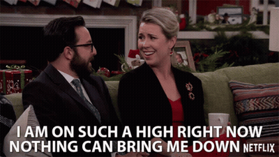 Man And Woman On Couch Saying I Am On Such A High Right Now Nothing GIF