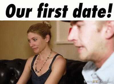 Man And Woman On Couch Saying Our First Date GIF
