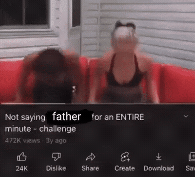 Man And Woman On Red Couch Not Saying Father For An Entire Minute Challenge GIF