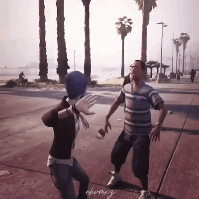 Man And Woman On Sidewalk Man In Purple Shirt GIF