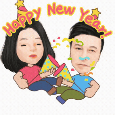 Man And Woman Party Hats Happy New Year GIF