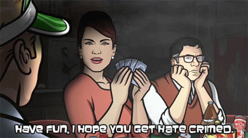 Man And Woman Playing Cards Have Fun I Hope You Get Hate Crimed GIF