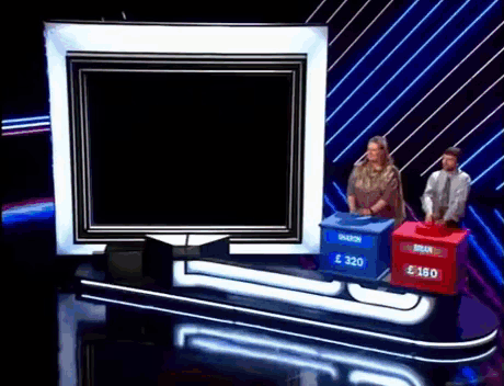 Man And Woman Playing Game On Stage With Boxes Brian And 320 GIF